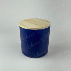 Porta Vela 265ml Azul Externo com Tampa de Madeira Pinus