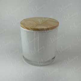 Porta Vela 265ml Branco Interno com Tampa de Madeira Pinus