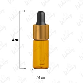 Vidro mbar 5ml Conta Gotas Tampa Preto e Dourado 6x1,8