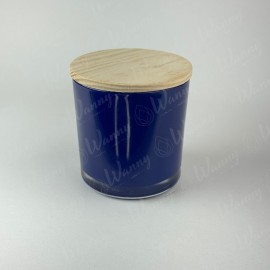 Porta Vela 265ml Azul Interno com Tampa de Madeira Pinus