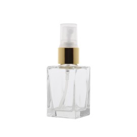 Frasco de Vidro 30ml Quadrado Spray Dourada e Transparente  9,5x3,5