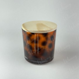 Porta Vela 265ml Animal Print com Tampa de Madeira Pinus