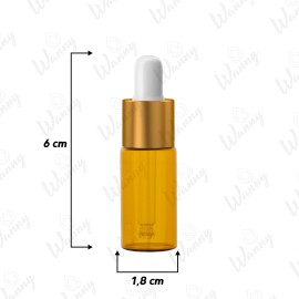 Vidro mbar 5ml Conta Gotas Tampa Branco e Dourado 6x1,8