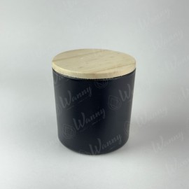 Porta Vela 265ml Preto Fosco Externo Tampa de Madeira Pinus