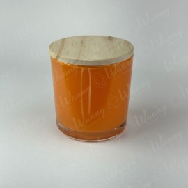 Porta Vela 265ml Laranja Interno Tampa de Madeira Pinus